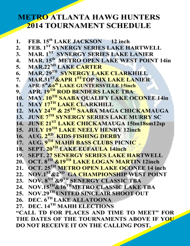2014 Tournament Schedule